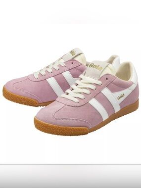Gola Pink Suede Retro Sneakers with White Stripes